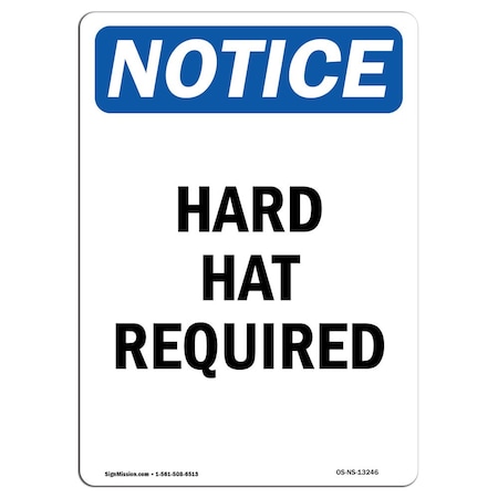 OSHA Notice Sign, Hard Hat Required, 5in X 3.5in Decal, 10PK